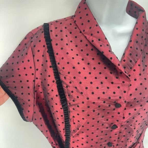 Signature by Larry Levine Womens Blouse Top Button Up Polka Dots Red Size XL sli - Picture 10 of 12